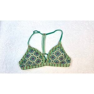 NWOT Prana Saba bikini‎ swim top L Green medallion halter back padded